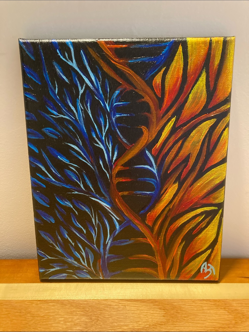 (Signed Art) Abstract Split-Color Acrylic Painting